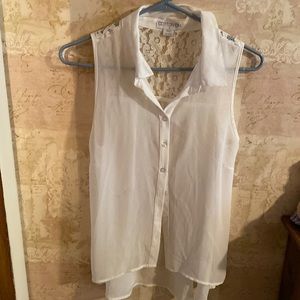 Cotton On Sheer White Button Down Collar Tank Top w/ Lace on the back.